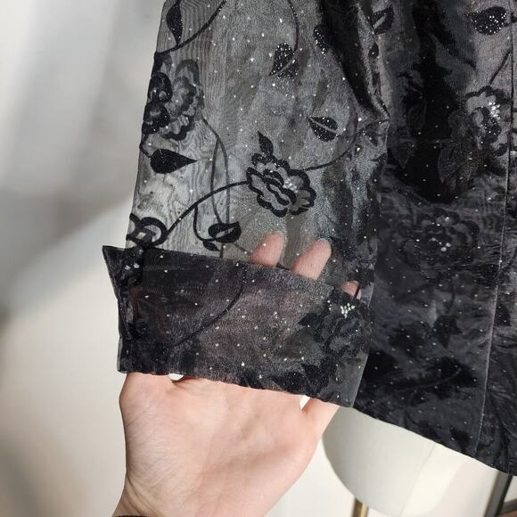 Vtg 90s R&M Richards Black Formal Floral Vampy Goth Glitter Collared Blazer Sz 8 - Picture 5 of 9